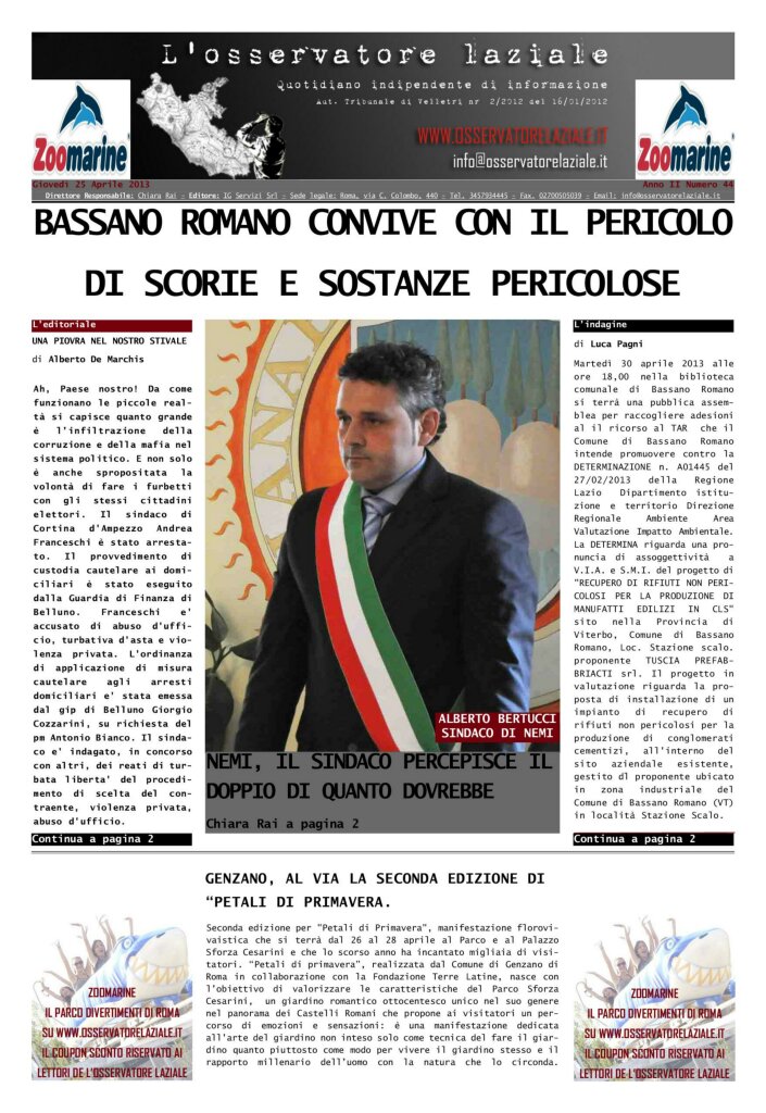 L'osservatore d'Italia edizione del 25 Aprile 2013